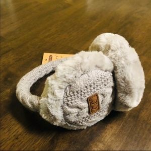 C.C Grey Cable Knit Ear Muffs w/Faux Fur